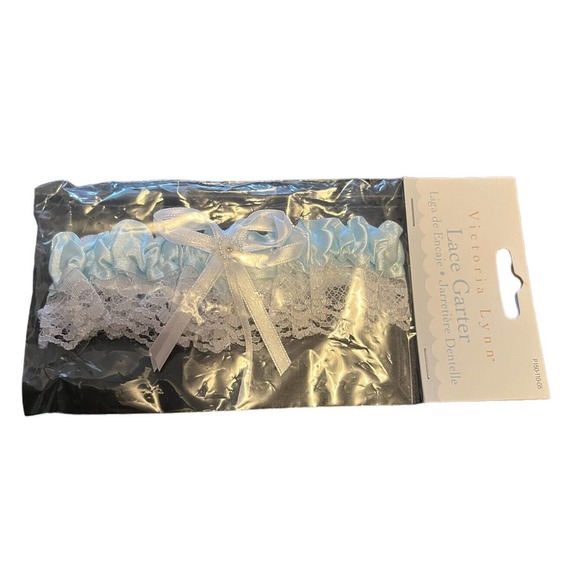 Victoria Lynn™ Garter Satin Lace Trim Pearl Heart Light Blue‎ NWT - Picture 1 of 3
